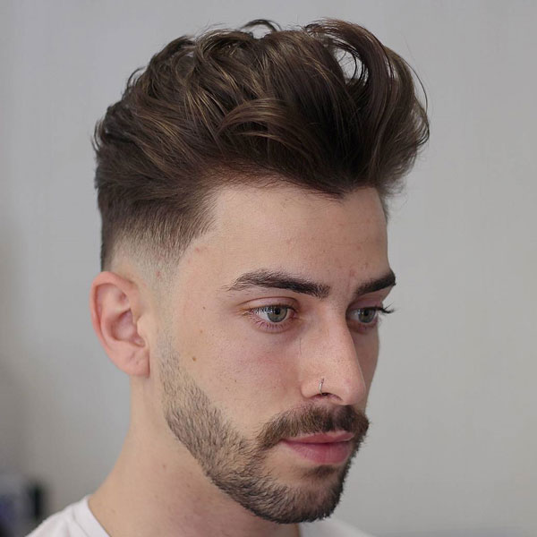 Messy Textured Pompadour + Low Fade