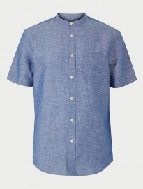 M & s Collection - Chemise grand-père en lin et poche
