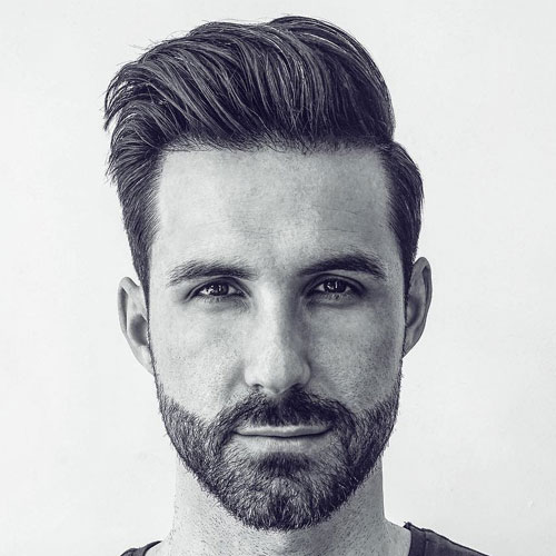 Coupe texturée à la mode pour hommes - Coupe classique avec coupe fuselée + Quiff moderne + Barbe courte