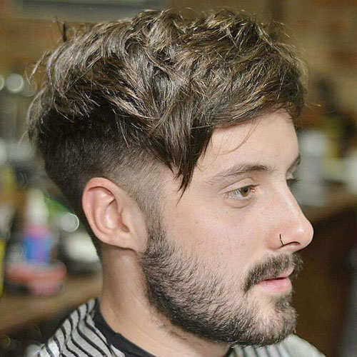 Fade Low Taper avec frange angulaire et barbe