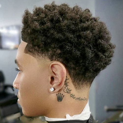 Low Fade + Short Afro with Curls