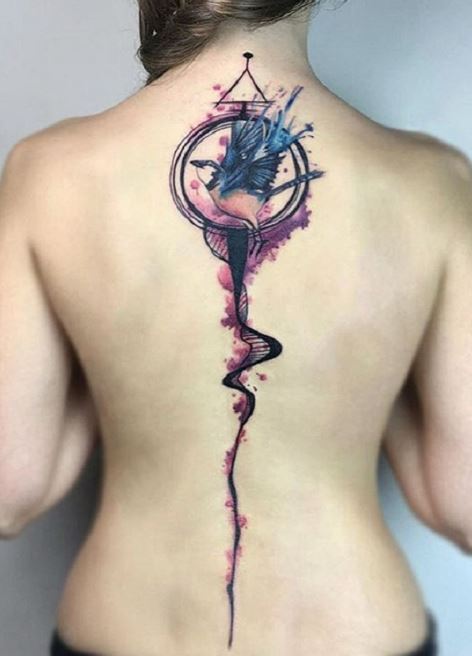 Conception de tatouages ​​de colonne vertébrale de rêve bleu aquarelle et idées pour les filles