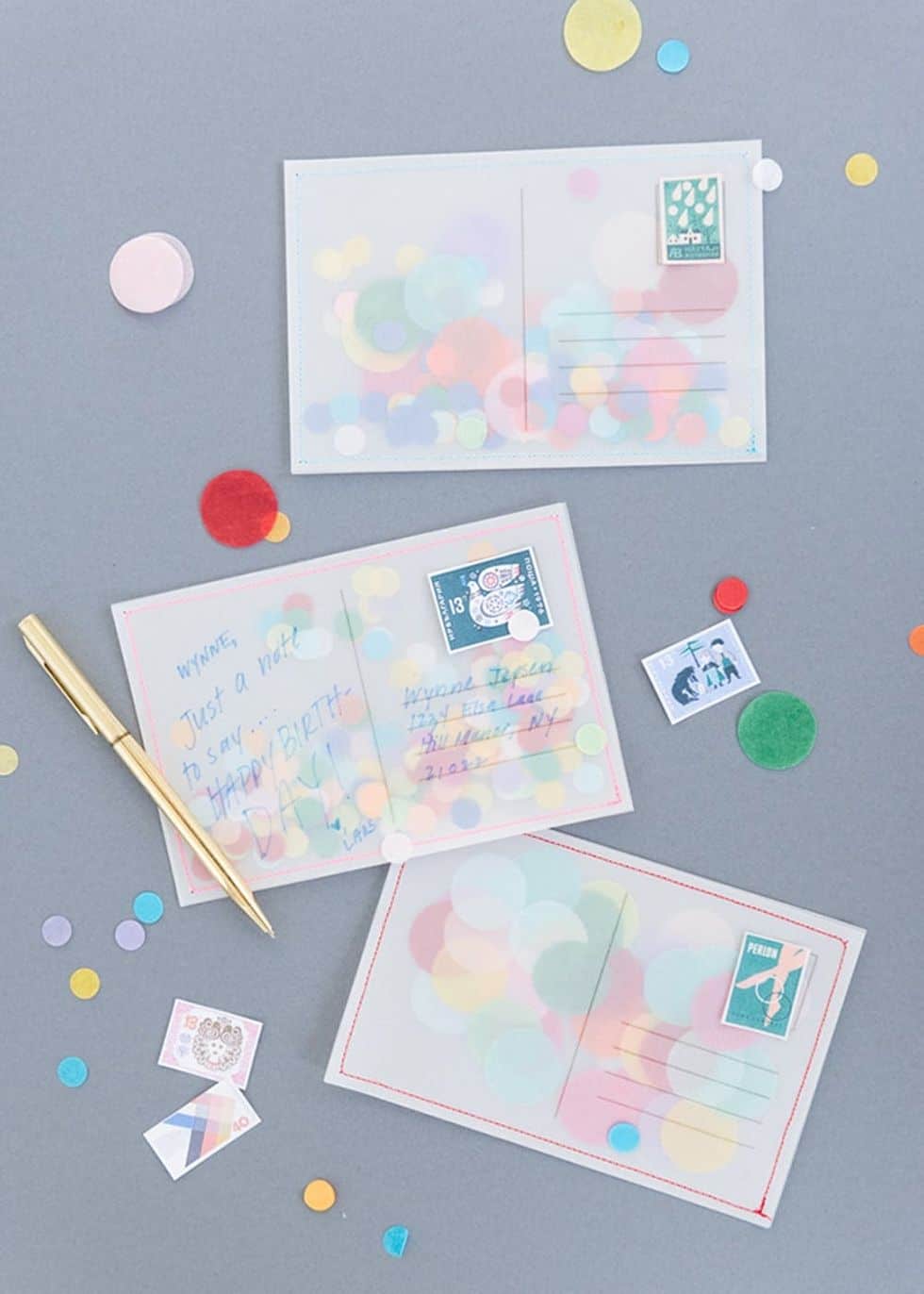 Cartes postales bricolage confettis