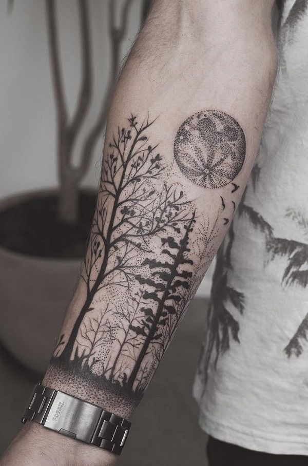 avant-bras de forêt tattooo