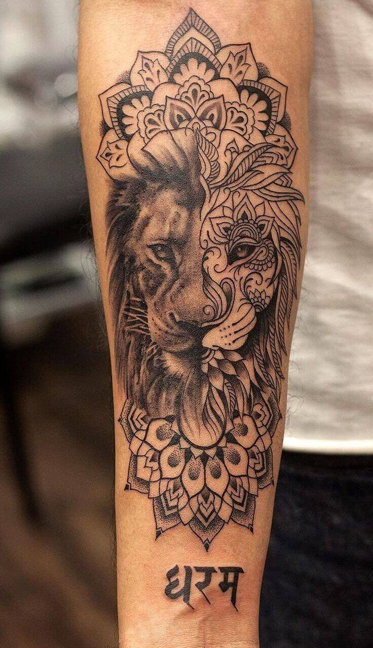 tatouage de mandala de lion
