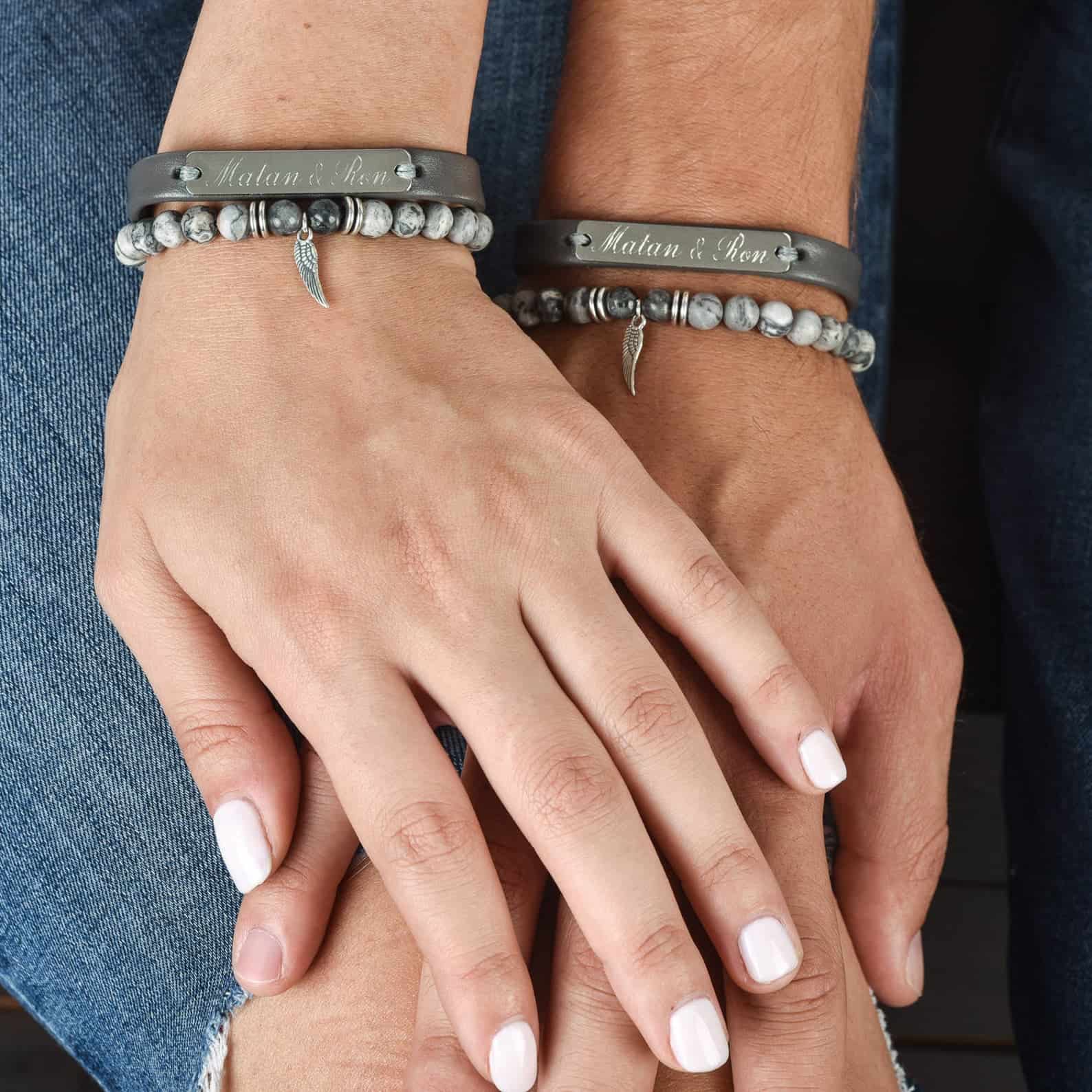 Bracelets couples personnalisés en acier inoxydable