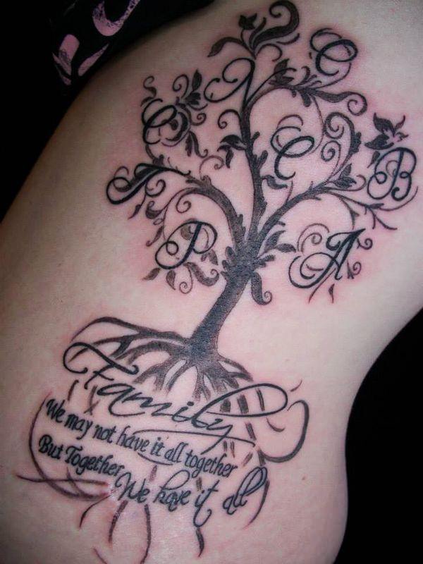 Tatouage de nom d'arbre généalogique rose