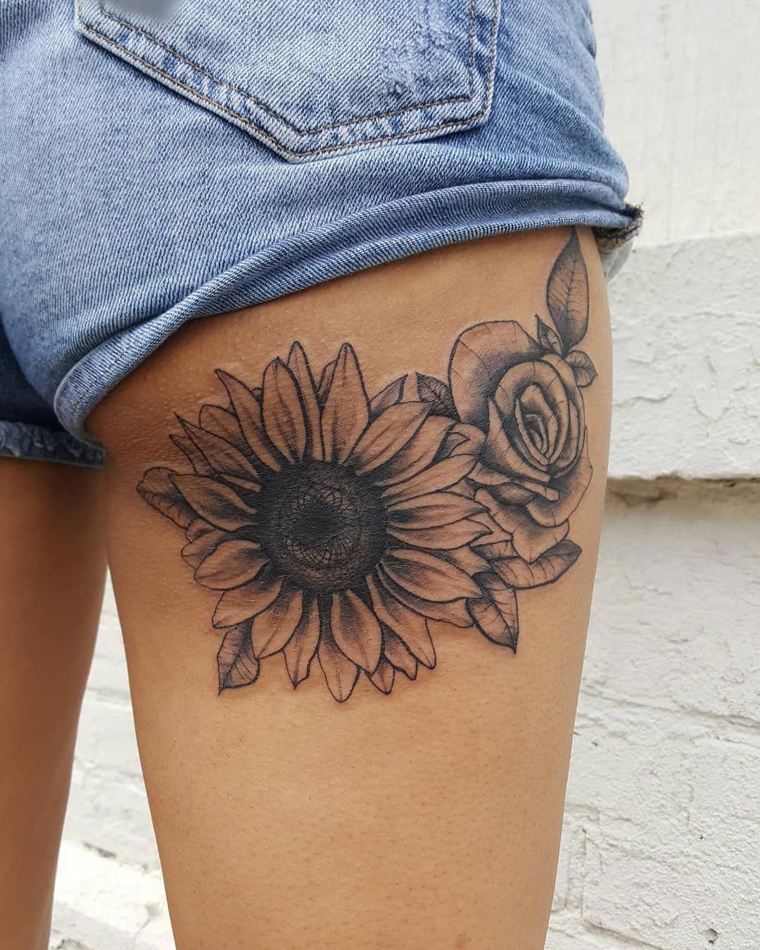 Sunflower Shine Thigh Tattoo