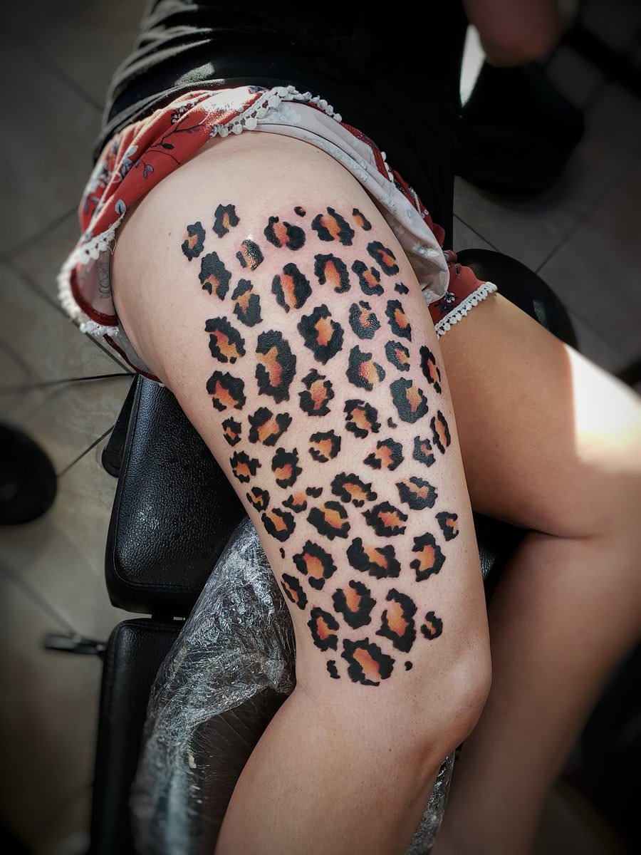Thigh Leopard Print Tattoo