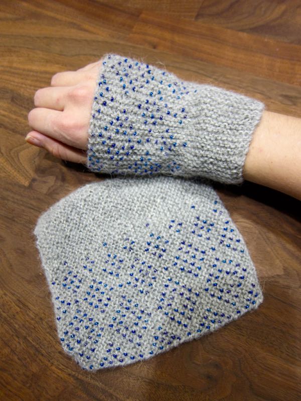 Knit wrist warmers with beads
